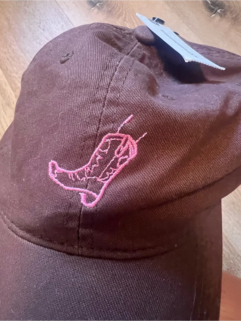 Brown Baseball Cap with Pink Embroidered Boot - Anthropologie